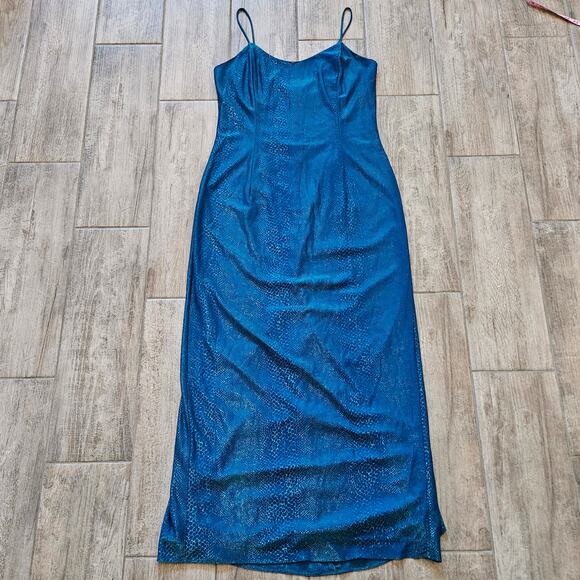Vintage Jessica McClintock Gunne Sax Slip Dress Womens 13/14 Blue Snake Midi - Picture 1 of 15